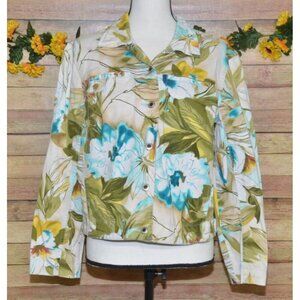 Sunset Cove Ladies L Lightweight Button Front Jacket Tropical Floral Vacation